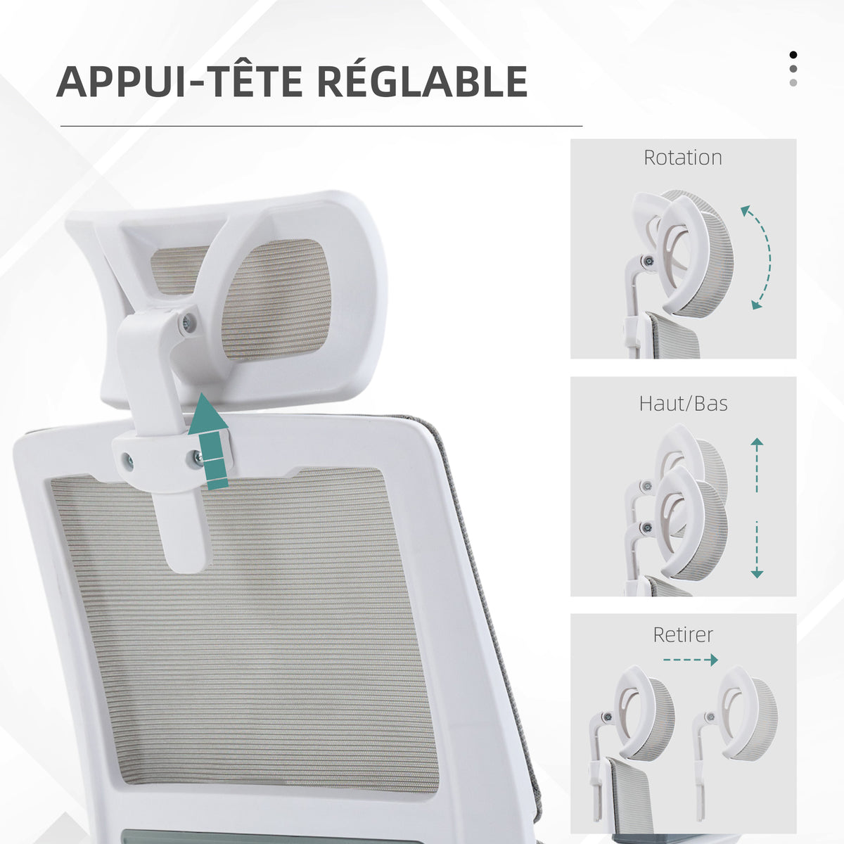 Sedia da ufficio regolabile in tessuto a rete di poliestere, schienale ergonomico reclinabile girevole grigio