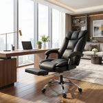 Chaise de bureau ergonomique, fauteuil de bureau inclinable avec repose-pieds, hauteur réglable, pivotante 360°, noir