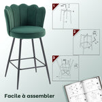 Lot de 2 tabourets de bar, chaises de bar avec dossier et repose-pieds, pieds en acier, 54 x 55 x 97 cm, vert foncé