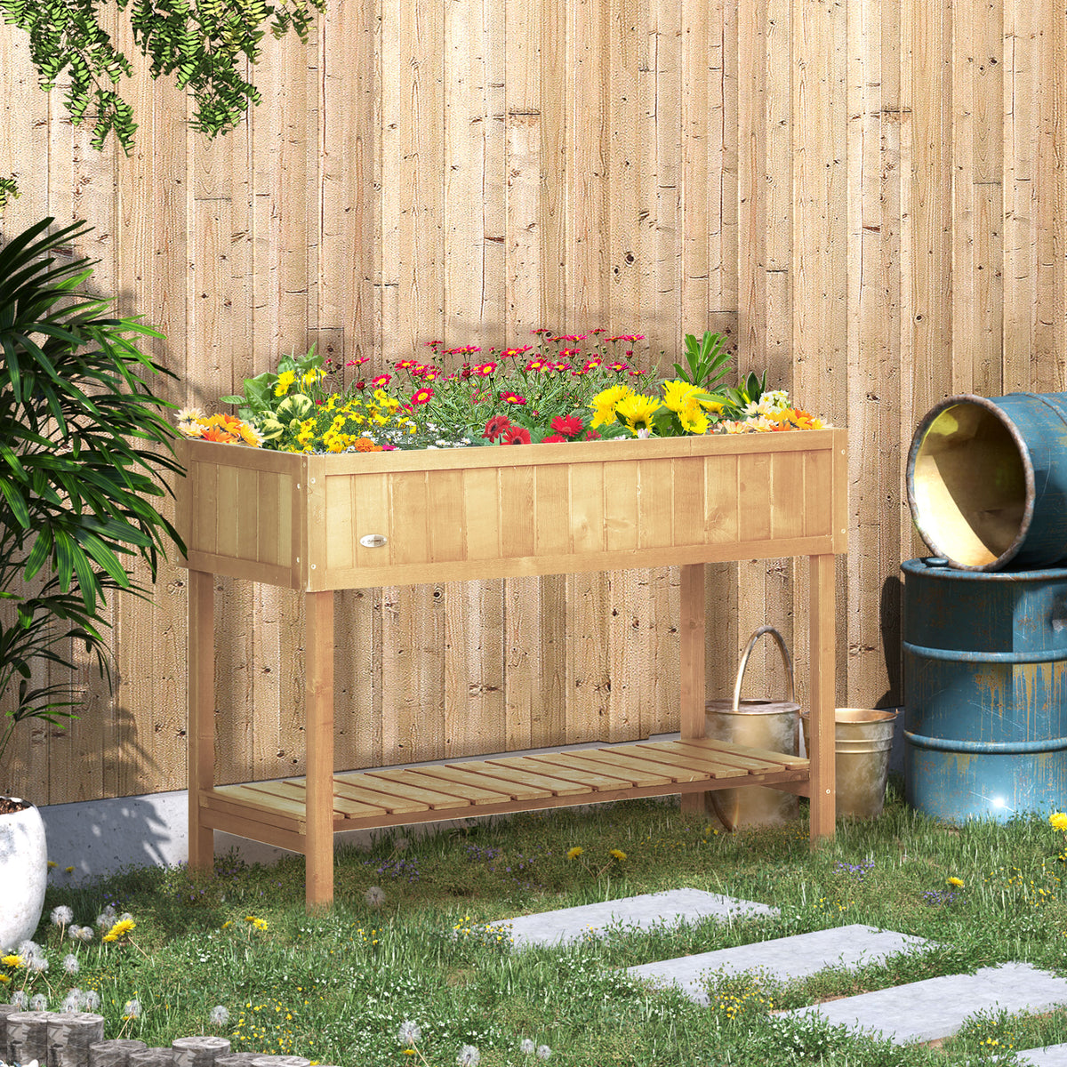Jardinière sur Pieds carré Potager avec étagère 110L x 46l x 76H cm 8 Compartiments & Inserts d'irrigation