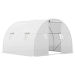 Serra da giardino a tunnel 9 m², 4 finestre, porta avvolgibile con cerniera, telaio in acciaio zincato, telo in PE 3 x 3 x 2 m bianco
