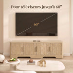 Meuble TV 140 cm, Meuble Télé pour Téléviseur jusqu'à 60 Pouces, 4 Portes Cannelées et Étagères Réglables, Chêne