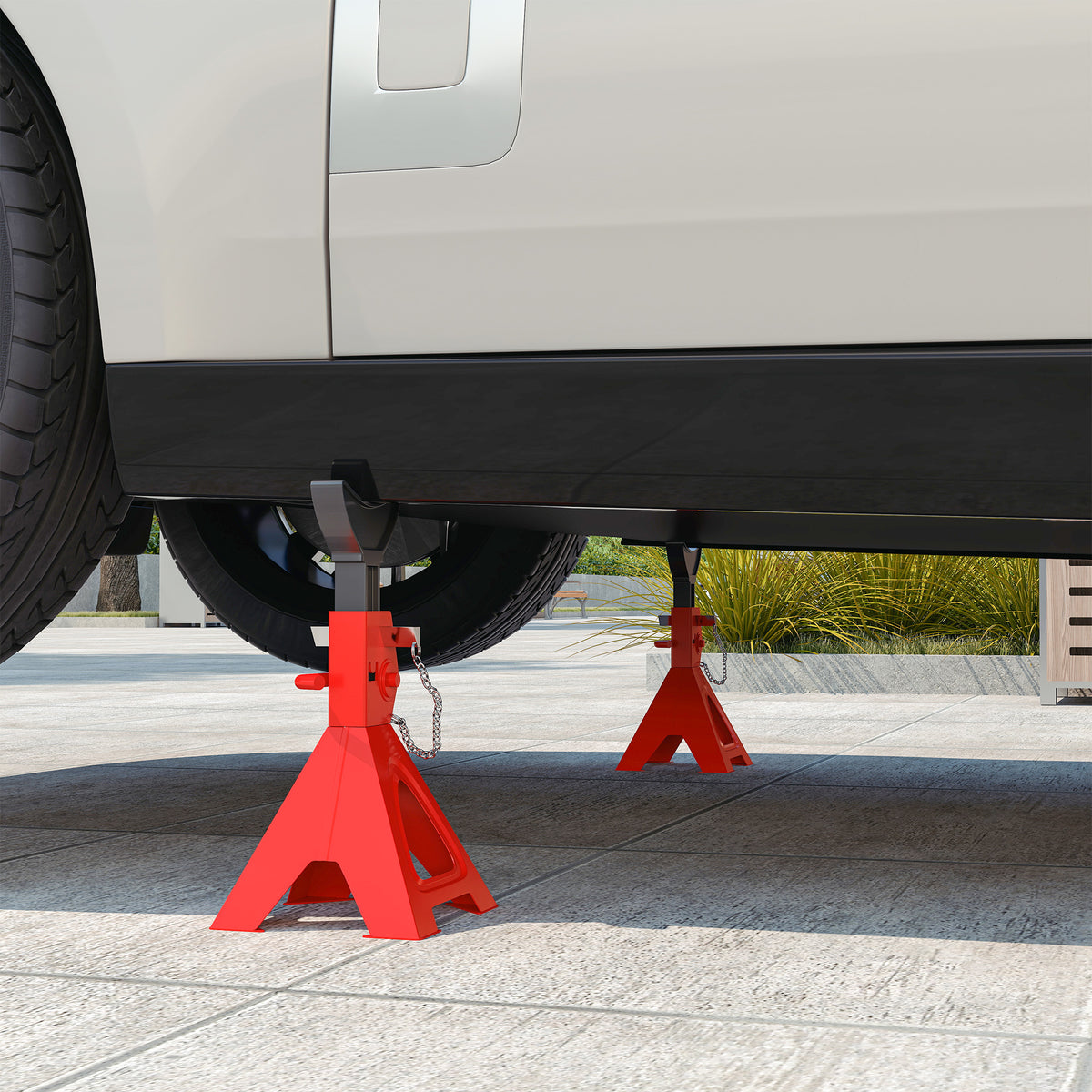 Lot de 2 chandelles voiture chandelles de levage capacité 3 tonnes hauteur réglable 290-418mm goupille de sécurité rouge