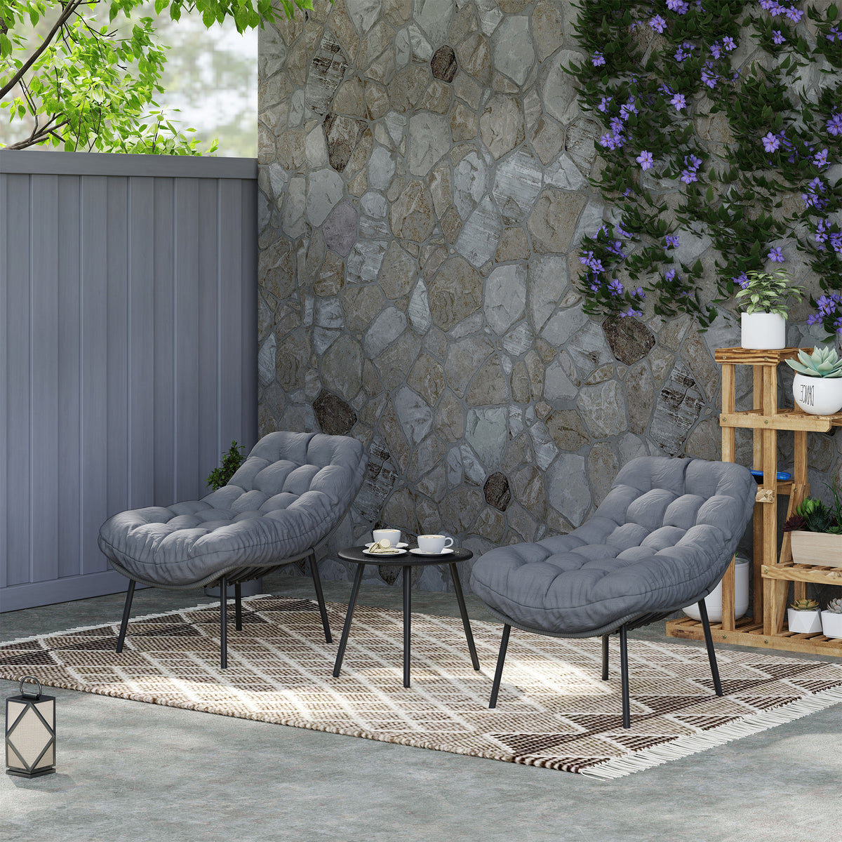 Salon de Jardin extérieur en résine tressée 2 personnes ensemble de meubles de jardin coussins de 15 cm d'épaisseur gris