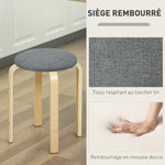 Ensemble de 4 tabourets empilables ronds sans dossier avec assise rembourrée, 40 x 40 x 45 cm, gris