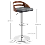 Lot de 2 tabourets de Bar Hauteur d'assise réglable pivotant 360° revêtement synthétique Noir Dossier ajouré