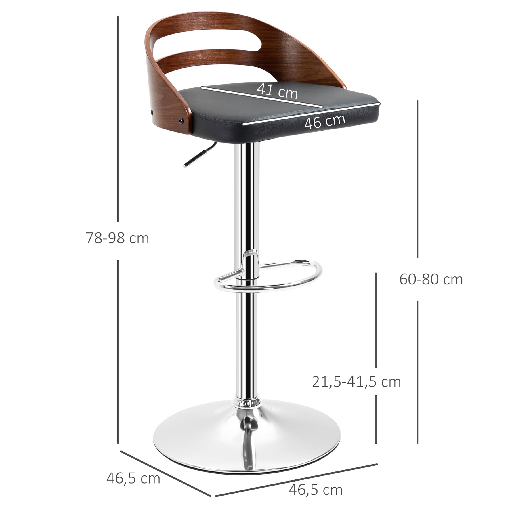 Lot de 2 tabourets de Bar Hauteur d'assise réglable pivotant 360° revêtement synthétique Noir Dossier ajouré