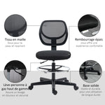 Chaise de bureau assise haute en maille hauteur réglable 50-70 cm avec repose-pied pivotant 360° noir