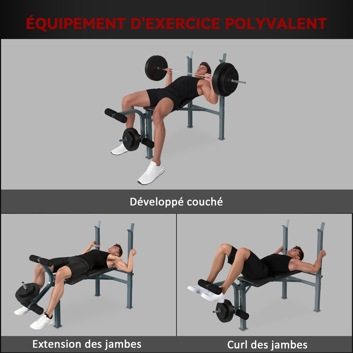 Banc de musculation Fitness banc d'haltérophilie entrainement complet dossier réglable curler
