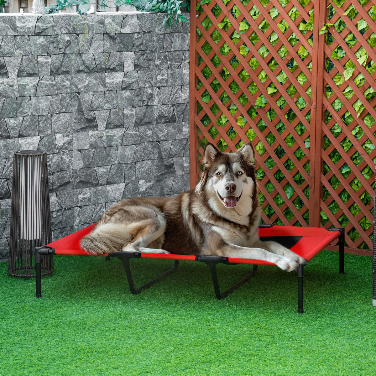 Lit sur pieds XXL pour chien chat lit de camp animal 122L x 92l x 23H cm rouge