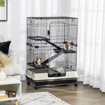 Cage pour petits animaux roulante 3 plates-formes démontables 3 rampes plateau inférieur amovible métal PP 81,2 x 52,7 x 114 cm noir