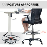 Sedia da ufficio ergonomica con poggiapiedi regolabile e braccioli sollevabili, altezza regolabile, 59x62x99-119cm, nero