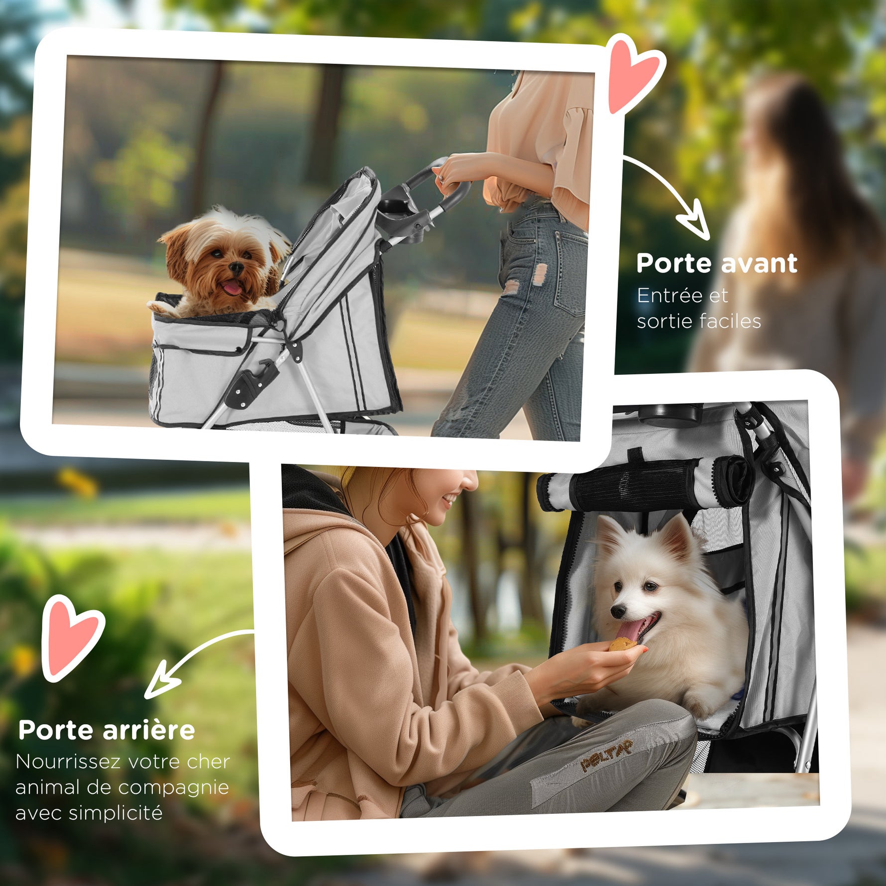Poussette Buggy Pliable Animaux, Chariot Pliant Chien Chat, Porte-Gobelet Panier De Rangement Inclus, Roues Avec Frein, Tissu 600D Oxford Acier, 75 x 45 x 97 cm Gris