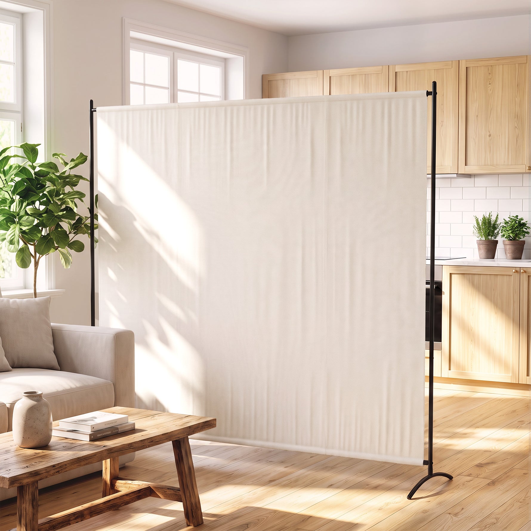 Paravent Extérieur à Panneau Unique, Séparateur de Pièce de 180H cm avec Protection UV30+, Beige
