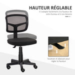 Chaise de bureau sans accoudoirs, fauteuil de bureau en maille, hauteur réglable, assise rembourré, pivotant 360°, noir