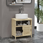 Meuble sous lavabo en Bambou, Meuble de Rangement pour Salle de Bain avec 2 Portes, 60 x 30 x 60 cm, Bois Naturel