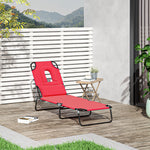 Bain de Soleil Pliable transat inclinable 4 Positions Chaise Longue 3 Coussins fournis Rouge
