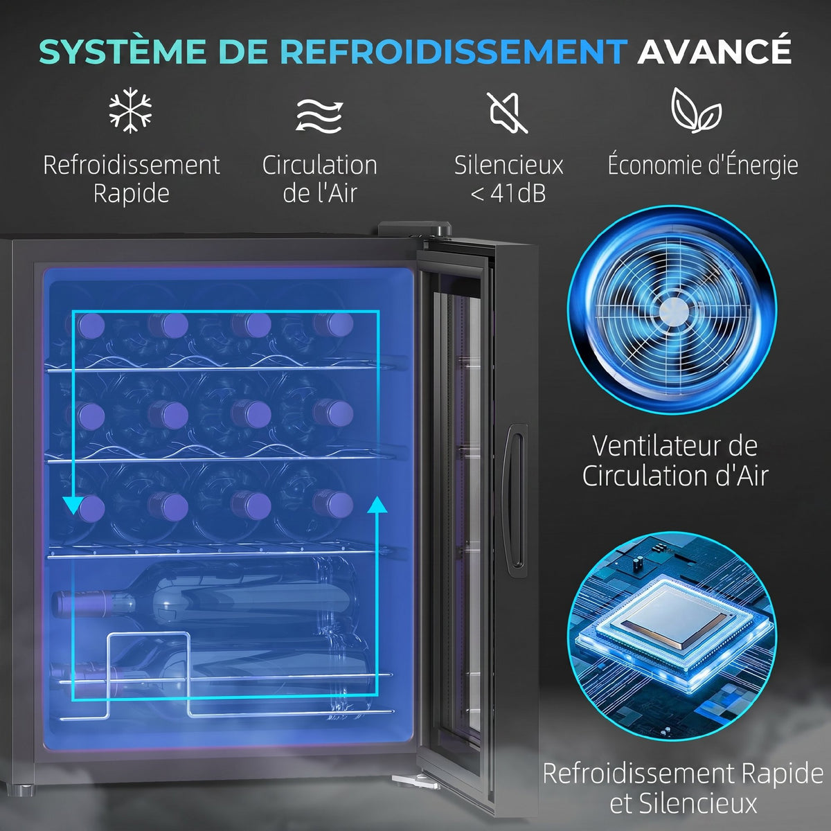 Cave à vin 16 bouteilles 42L, réfrigérateur à vin et boissons avec température réglable 5-18°C, porte en verre, noir