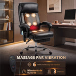 Fauteuil de Bureau Massant Vibrant et Chauffant, Chaise Bureau Ergonomique en PU avec Hauteur Réglable, Noir