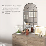 Miroir mural arqué miroir mural en forme de fenêtre ensemble de 3 pièces cadre en métal 76 x 43 cm noir