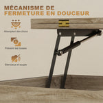 Table basse relevable et extensible, table de salon avec compartiment caché étagères ouvertes, 98x49x55cm, bois naturel