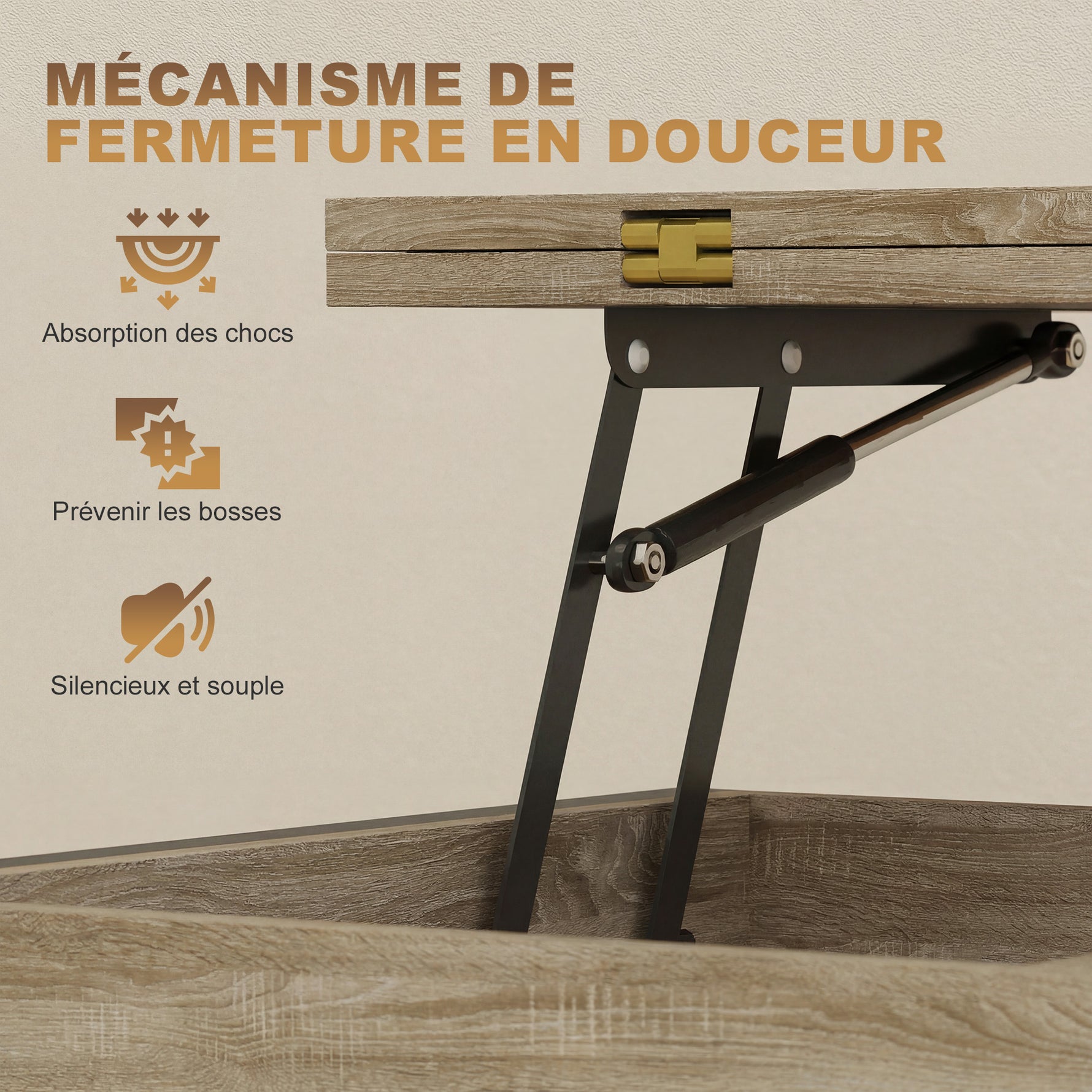 Table basse relevable et extensible, table de salon avec compartiment caché étagères ouvertes, 98x49x55cm, bois naturel