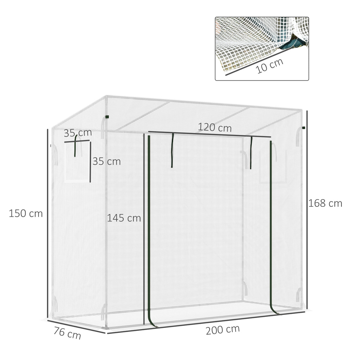 Serre de Jardin Anti-UV 2 fenêtres moustiquaires + Barres renforcement 200 x 76 x 168 cm Acier PE blanc