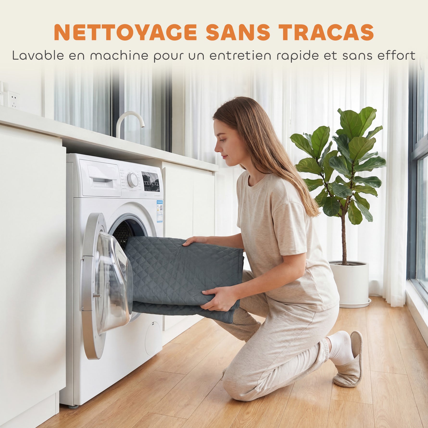 Housse de Canapé Protecteur de Meubles 3 Places Imperméable Anti-glisse avec Poches de Rangement Gris