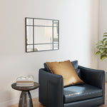 Miroir mural verrière rectangulaire style fenêtre, horizontal ou vertical avec 4 crochets, en métal noir - 90x60 cm