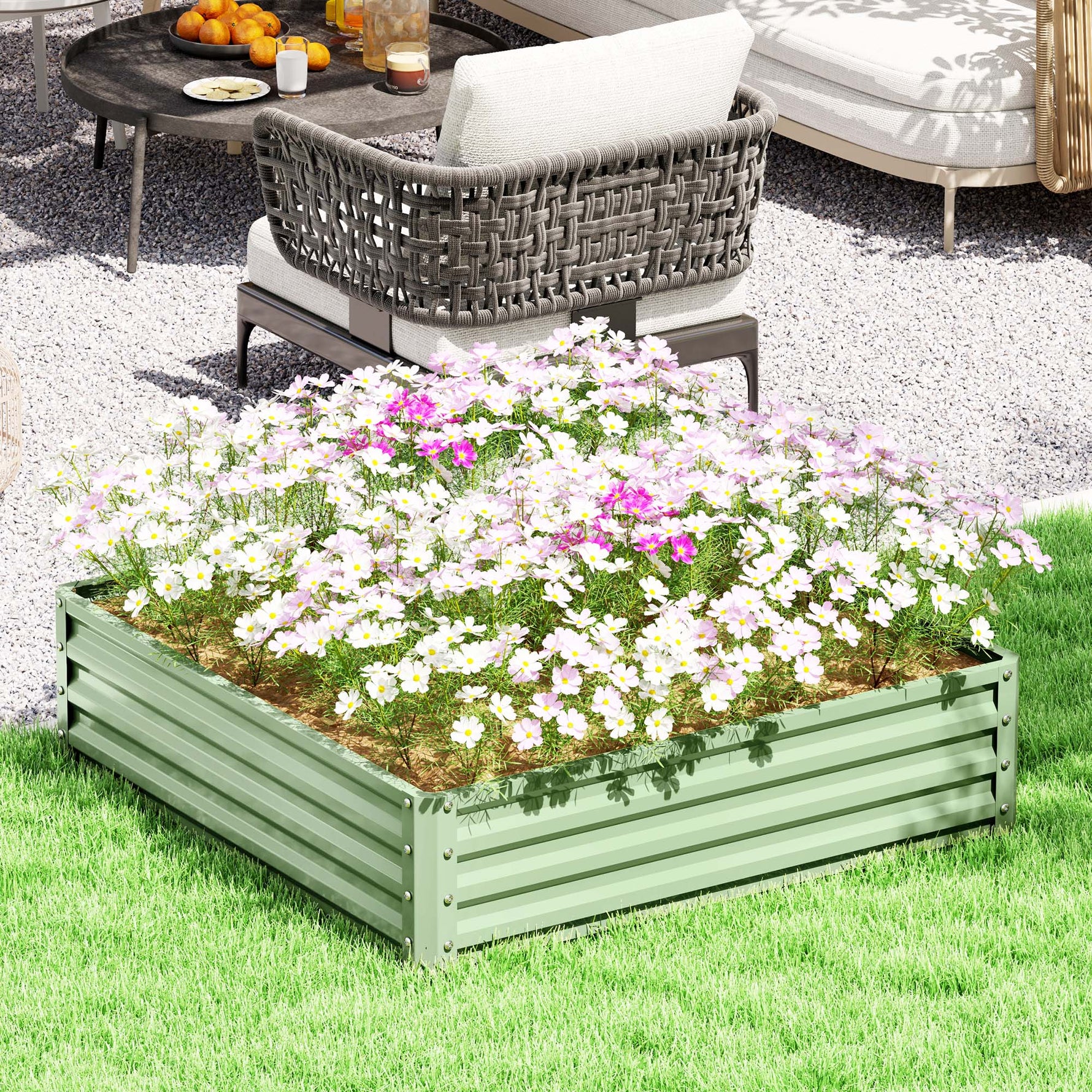 Carré potager de jardin potager surélevé, acier galvanisé, résistant à la rouille 120x120x30cm, vert clair