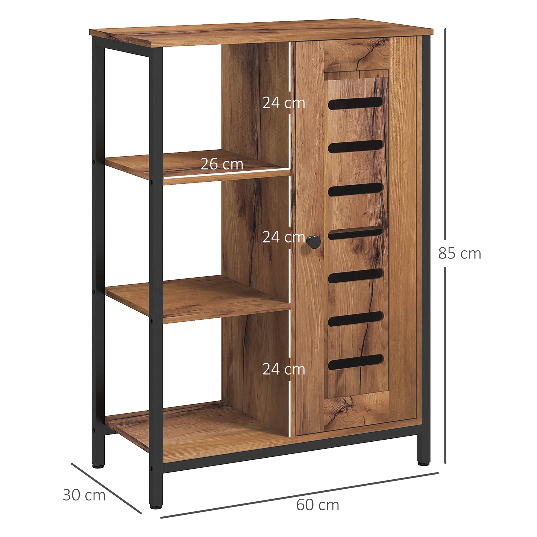 Meuble de salle de bain sur pied design industriel structure acier 3 étagères ouvertes 60 x 30 x 85 cm marron rustique