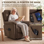 Electric Lift Chair Massage and Heat Electric Recliner Chair Velvet USB Port Reclining Backrest Brown