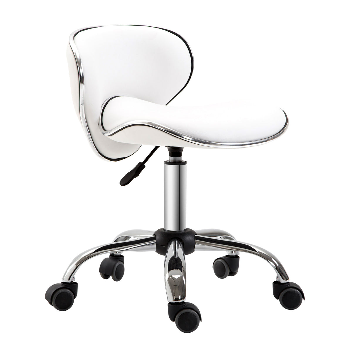 Tabouret à roulettes tabouret de travail avec hauteur réglable 44-56 cm et dossier, pivotant 360°, blanc