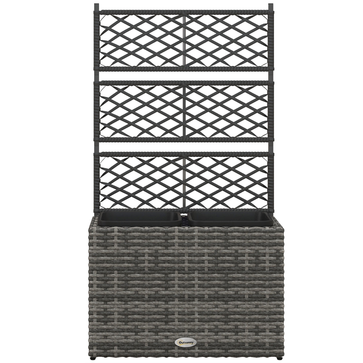Jardinière pour plantes avec treillis 2 bacs à plante 22L en résine tressée et acier galvanisé 57 x 30 x 107 cm gris