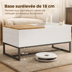 Table Basse Extensible avec Plateau Coulissant, Table de Salon avec Rangement Caché et Pieds en Acier, Blanc