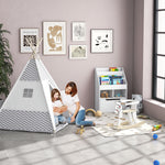 Tente Teepee Indien Tente de jeu pour Enfant Style Graphique - dim. 1,2L x 1,2I x 1,55H m - Porte refermable Fenêtre Tapis Coussin Sac Transport Inclus - à l'Intérieur à l'Extérieur Gris Blanc