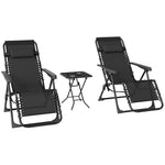 Lot de 2 chaise longue pliable et inclinable avec table d'appoint, porte-gobelets et appuie-têtes, charge 120 kg, noir