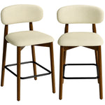 Lot de 2 Tabourets de Bar, Chaises de Bar en Chenille, Assise Rembourrée, Dossier et Repose-Pieds, Pieds en Bois, Beige