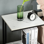 Table basse moderne salon table d'appoint chambre structure acier noir plateau étagère aspect marbre blanc