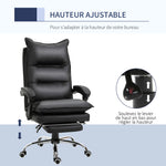 Fauteuil de bureau, chaise bureau ergonomique en similicuir avec large assise rembourrée, dossier inclinable, hauteur réglable, accoudoirs et repose-pied intégrés, charge 135 Kg, noir