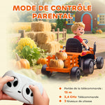 Elektrischer Kindertraktor mit abnehmbarem Anhänger, Elektroauto für Kinder, 2,4G-Fernbedienung, 139x58x55cm, orange