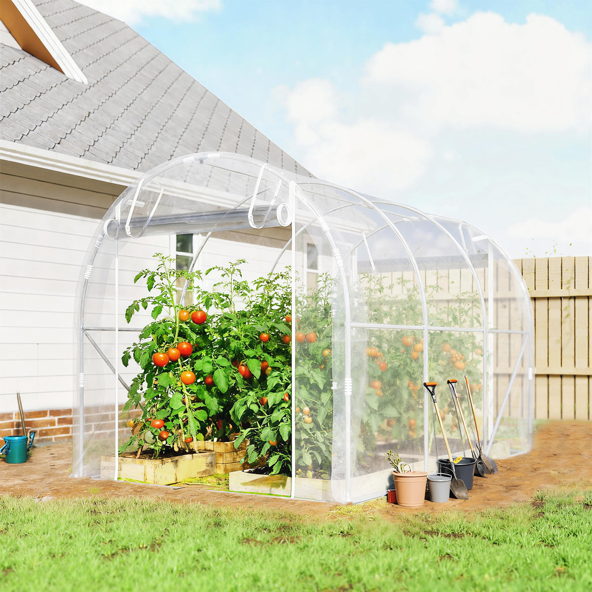 Serre tunnel de jardin 6m² serre de jardin tunnel 195x295x195cm cadre acier galvanisé, bâche PE 150g/m² transparent