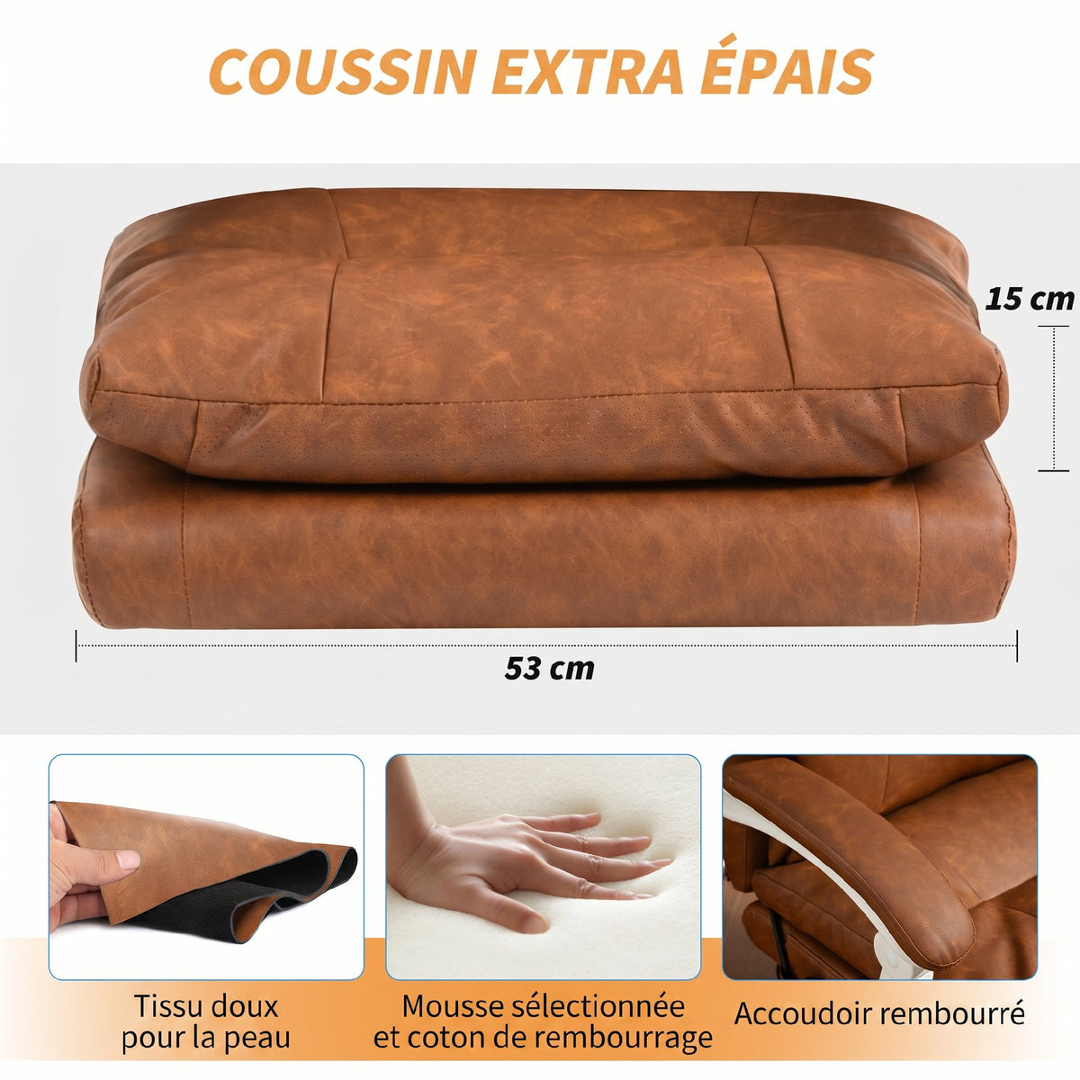Chaise bureau ergonomique fauteuil de bureau en PU soutien lombaire gonflable dossier inclinable hauteur réglable marron