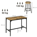 Ensemble table haute et 4 tabourets avec Repose-Pieds, métal noir et aspect bois pour cuisine salle à manger