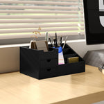 Boite de Rangement de Bureau - Organiseur de Bureau - 7 Compartiments, 2 tiroirs - Bambou Verni Noir