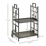Porte-bûches range bûches étagère à bois de cheminée serviteur de cheminée cerf multi-accessoires 2 étagères dim. 51,5L x 33l x 77H cm métal noir or vieilli