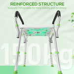 Tabouret de douche pour personnes âgées et handicapées avec accoudoirs, hauteur réglable, patins antidérapants, vert