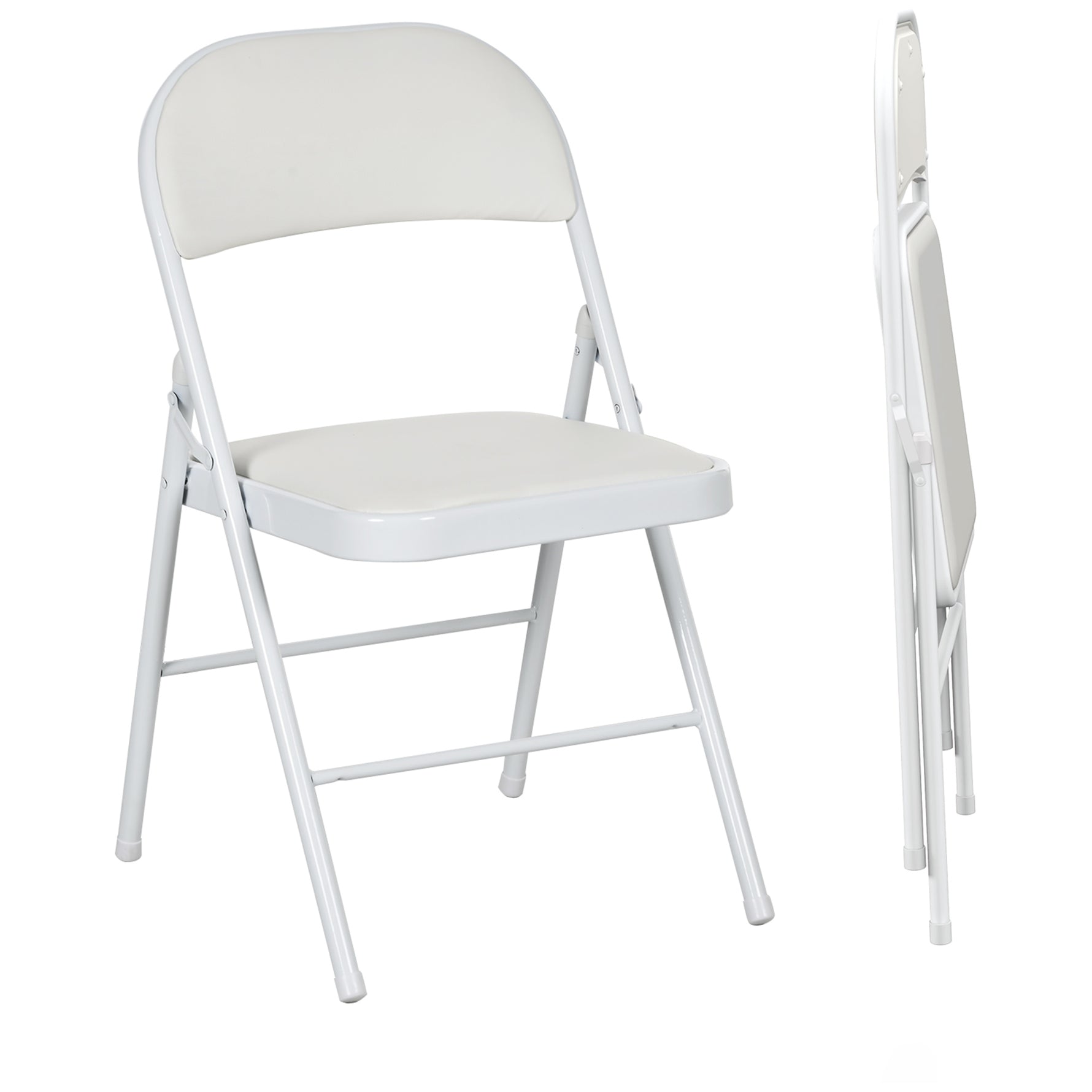 Lot de 2 chaises pliantes chaises de salle à manger portables cadre en acier dim. 45l x 46P x 78H cm blanc