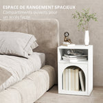 Lot de 2 tables de chevet, table de nuit avec compartiments ouverts, design arqué, 40 x 30 x 60 cm, blanc