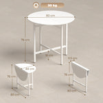 Tavolo da pranzo pieghevole, tavolo da cucina rotondo Ø 80 cm per 4 persone con 2 ribalte, gambe in acciaio, bianco